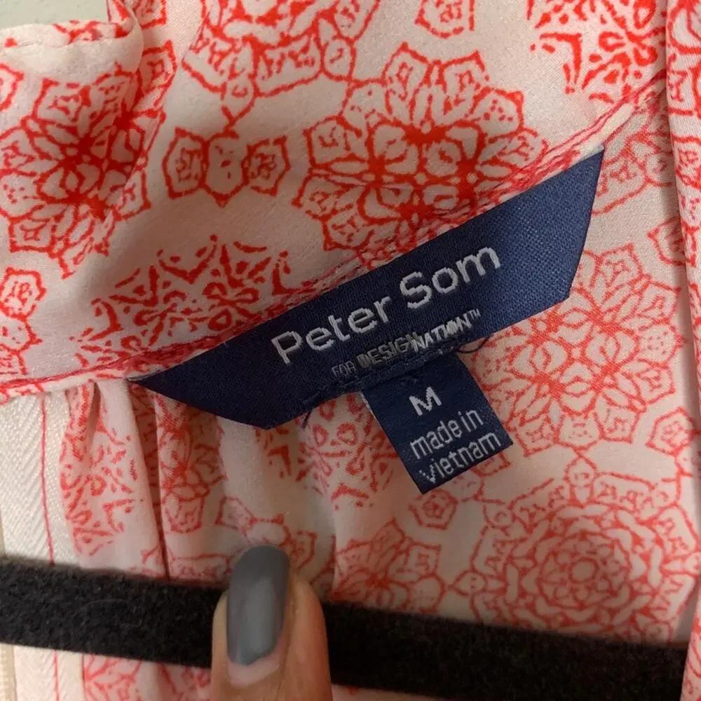 Peter Som for DesigNation Shift Dress Womens M Coral Geometric Floral‎ V-Neck